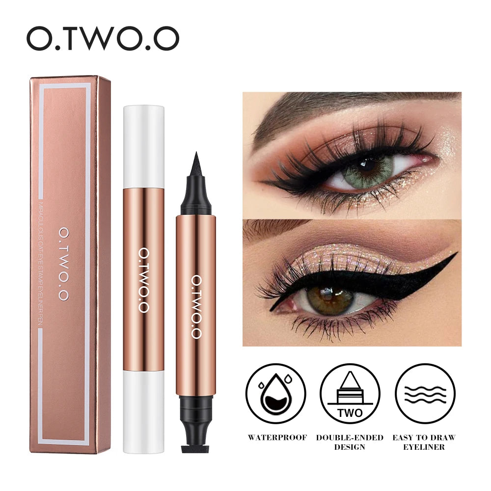2-in-1 Black Liquid Eyeliner Pen with Stamp – Waterproof, Fast-Drying & Double-Ended for Perfect Eye Makeup