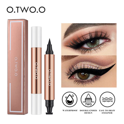 2-in-1 Black Liquid Eyeliner Pen with Stamp – Waterproof, Fast-Drying & Double-Ended for Perfect Eye Makeup