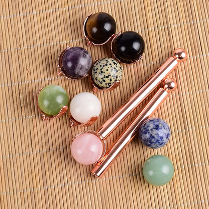 Natural Stone Facial Massage Roller with Interchangeable Head – Relaxation Tool for Face, Eyes & Head