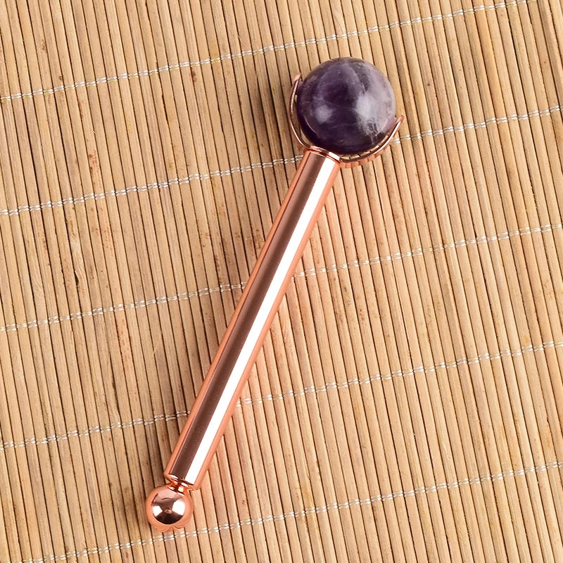 Natural Stone Facial Massage Roller with Interchangeable Head – Relaxation Tool for Face, Eyes & Head