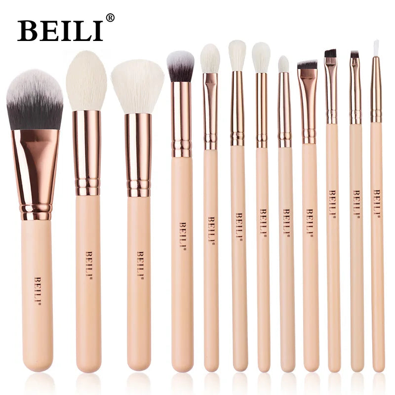 BEILI Pink Makeup Brush Set – High-Quality Natural Hair Brushes for Powder, Foundation, Blush & Eyeshadow