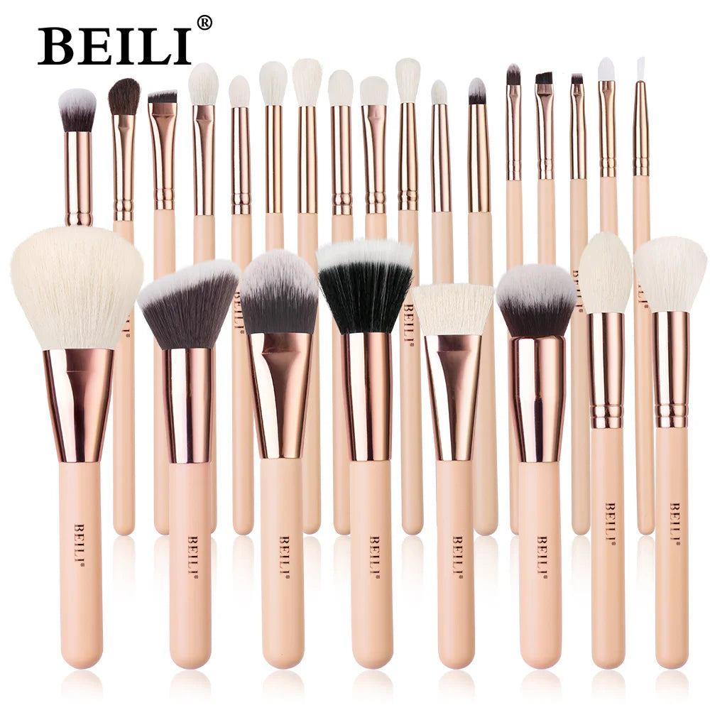 BEILI Pink Makeup Brush Set – High-Quality Natural Hair Brushes for Powder, Foundation, Blush & Eyeshadow