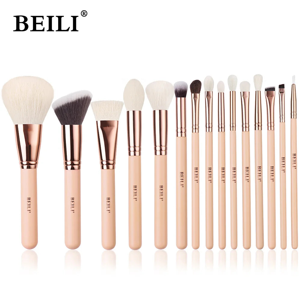BEILI Pink Makeup Brush Set – High-Quality Natural Hair Brushes for Powder, Foundation, Blush & Eyeshadow