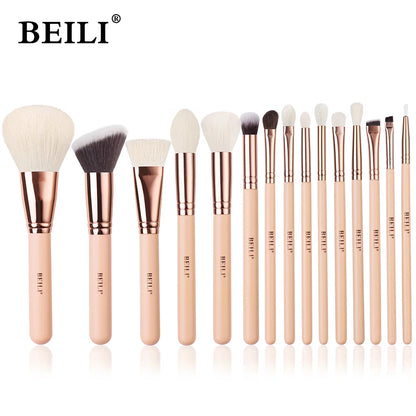 BEILI Pink Makeup Brush Set – High-Quality Natural Hair Brushes for Powder, Foundation, Blush & Eyeshadow