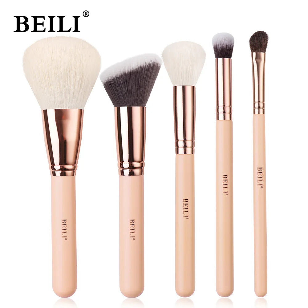 BEILI Pink Makeup Brush Set – High-Quality Natural Hair Brushes for Powder, Foundation, Blush & Eyeshadow