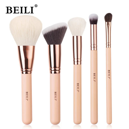 BEILI Pink Makeup Brush Set – High-Quality Natural Hair Brushes for Powder, Foundation, Blush & Eyeshadow