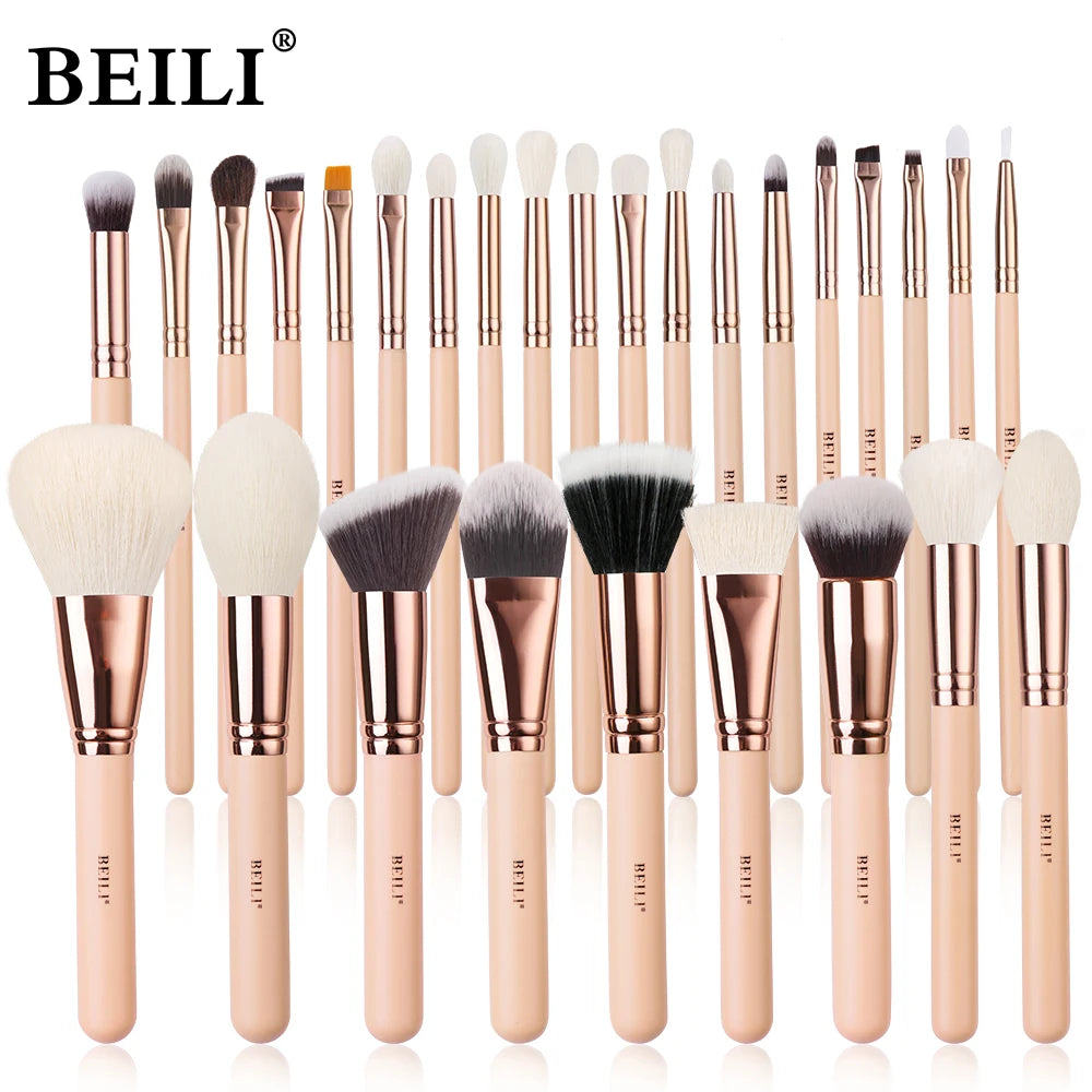 BEILI Pink Makeup Brush Set – High-Quality Natural Hair Brushes for Powder, Foundation, Blush & Eyeshadow