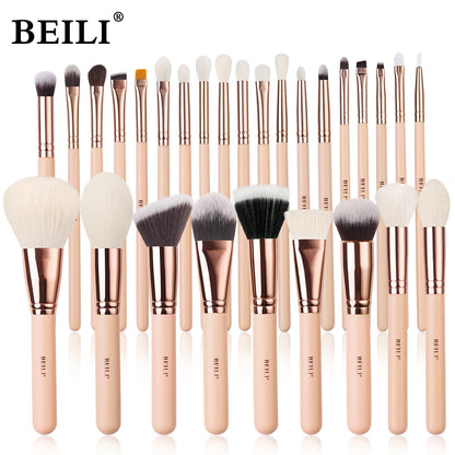 BEILI Pink Makeup Brush Set – High-Quality Natural Hair Brushes for Powder, Foundation, Blush & Eyeshadow