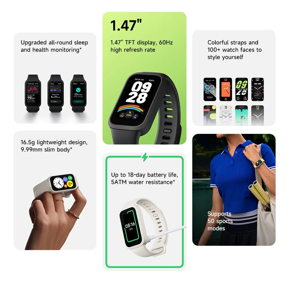 Xiaomi Mi Band 9 Active 1.47'' 60Hz TFT Display Health Monitoring