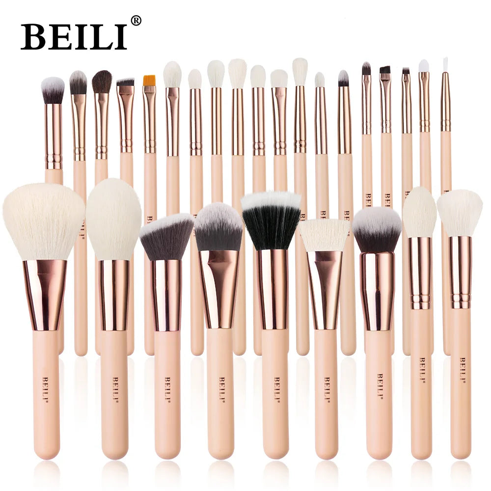 BEILI Pink Makeup Brush Set – High-Quality Natural Hair Brushes for Powder, Foundation, Blush & Eyeshadow
