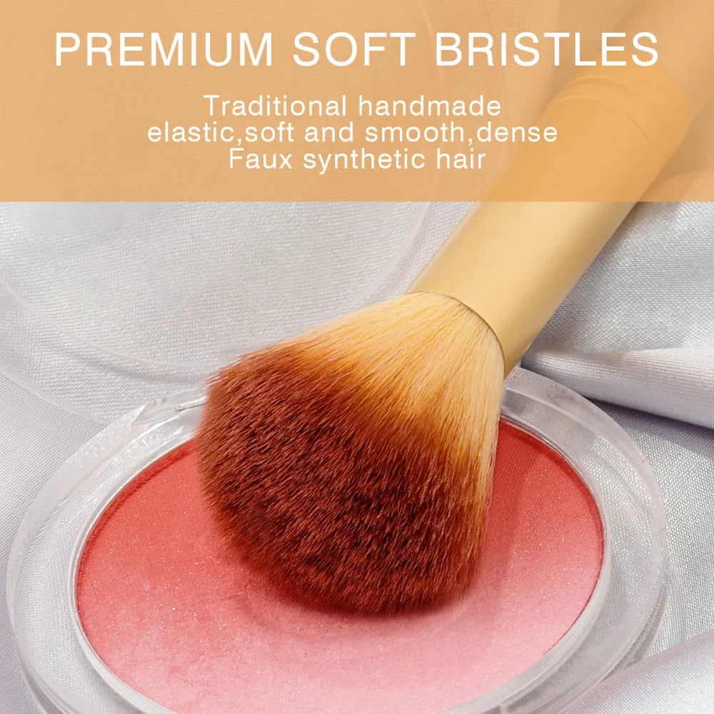 Kit de Pincéis de Maquiagem 32 Peças – Acabamento Champanhe para Base, Pó, Blush e Sombra