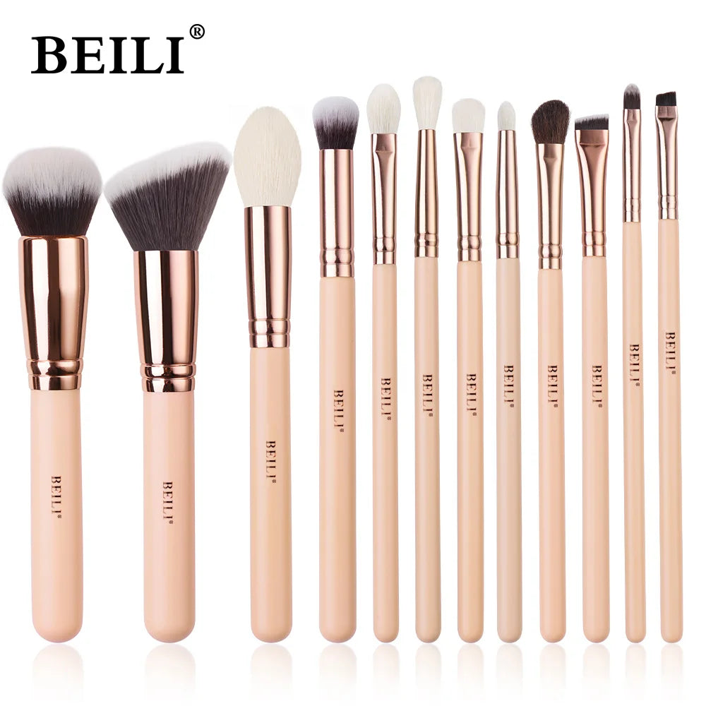 BEILI Pink Makeup Brush Set – High-Quality Natural Hair Brushes for Powder, Foundation, Blush & Eyeshadow