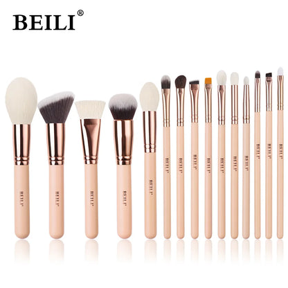 BEILI Pink Makeup Brush Set – High-Quality Natural Hair Brushes for Powder, Foundation, Blush & Eyeshadow
